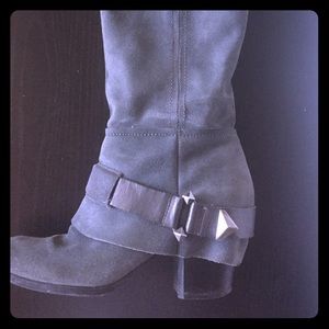 Grey suede boots, knee high, 3” heel
